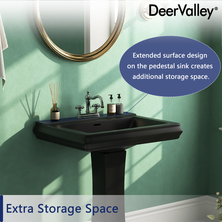 Elegant Apex White Ceramic 34" Rectangular Pedestal Sink with Overflow