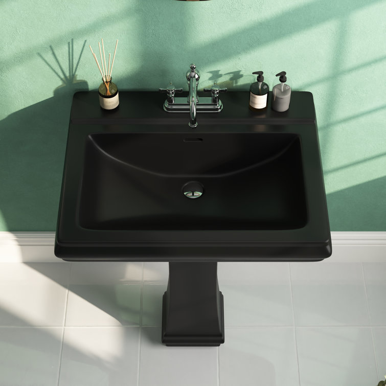Elegant Apex White Ceramic 34" Rectangular Pedestal Sink with Overflow