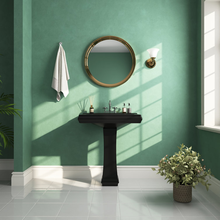 Elegant Apex White Ceramic 34" Rectangular Pedestal Sink with Overflow