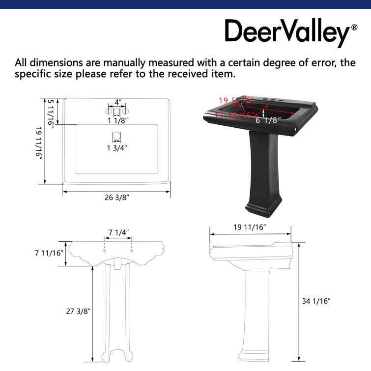 Elegant Apex White Ceramic 34" Rectangular Pedestal Sink with Overflow