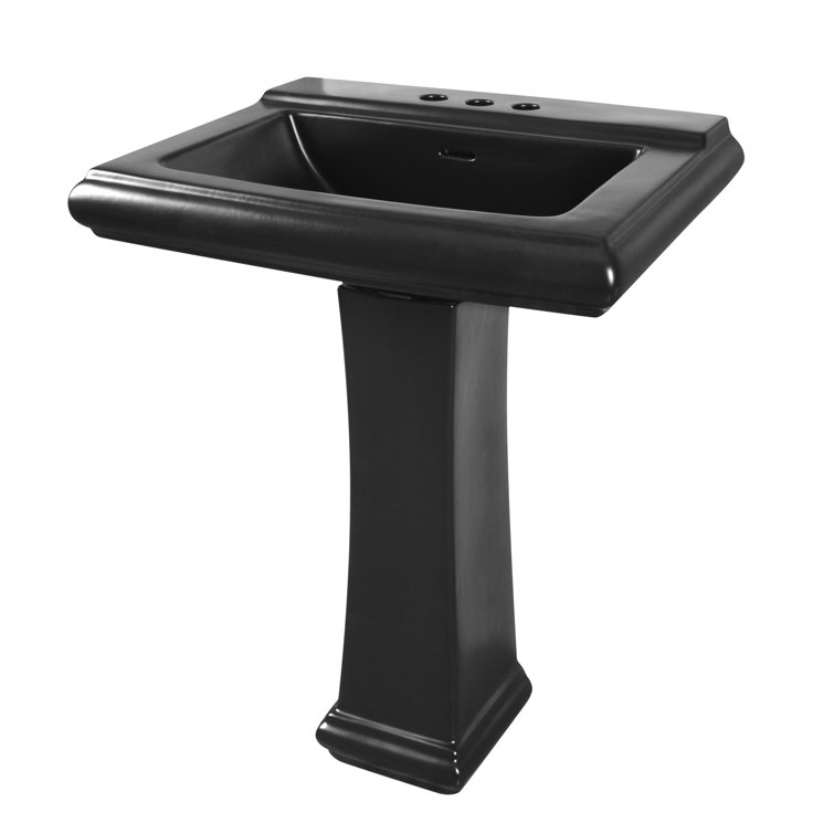 Elegant Apex White Ceramic 34" Rectangular Pedestal Sink with Overflow