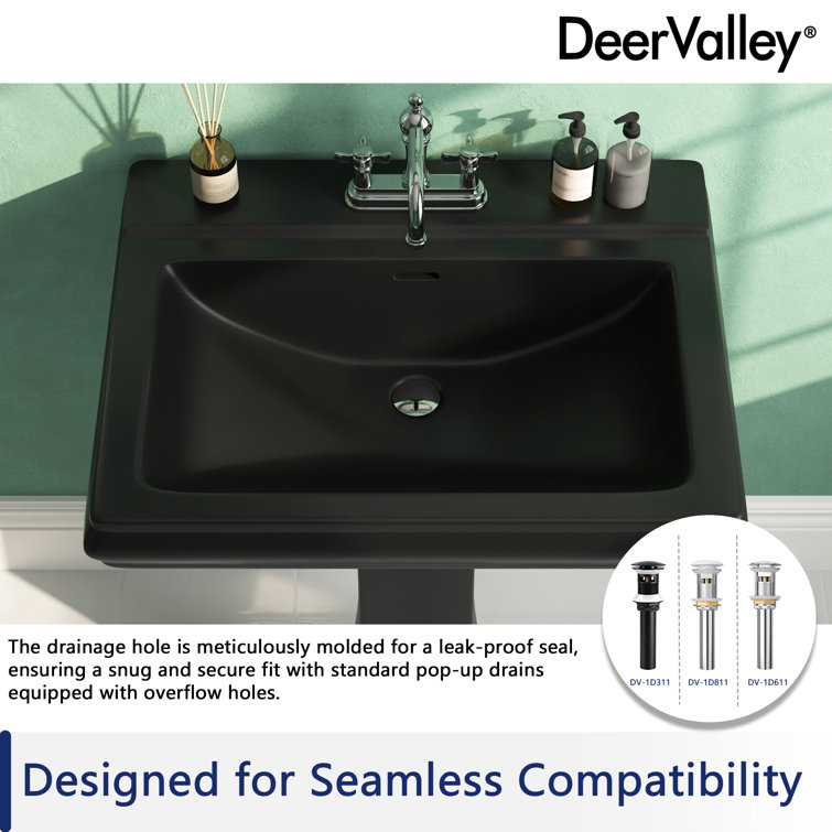 Elegant Apex White Ceramic 34" Rectangular Pedestal Sink with Overflow