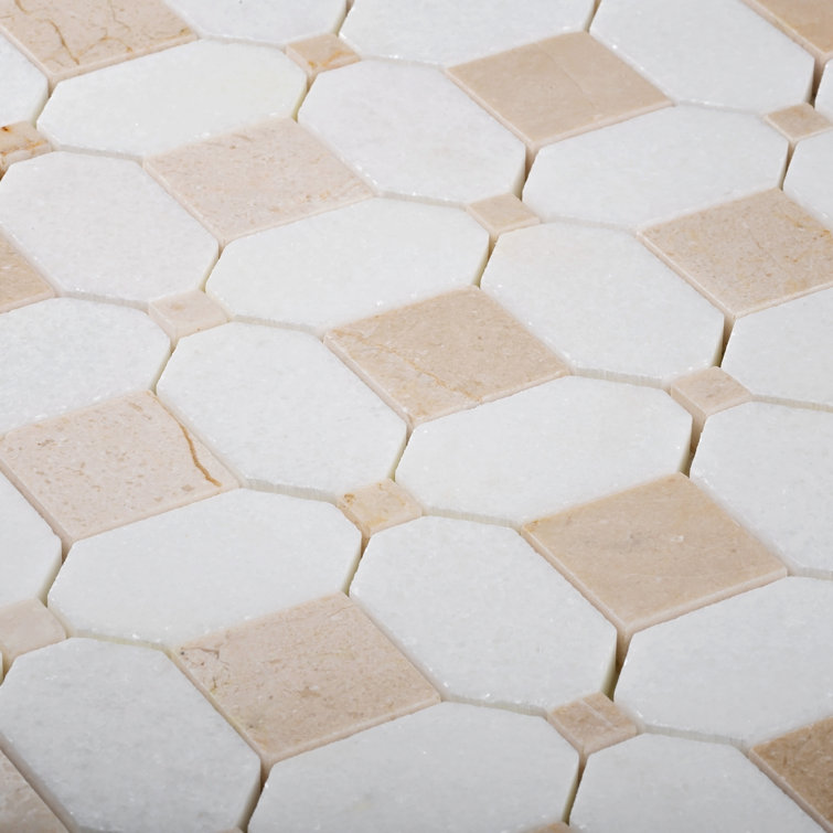 12.2" Beige and White Marble Octagon Mosaic Tile