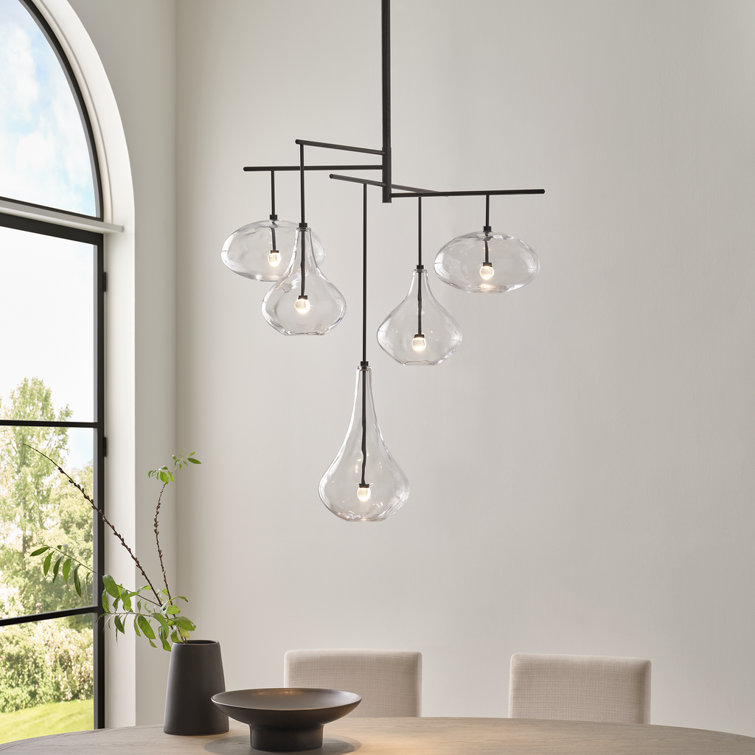 Gunmetal and Clear Glass 5-Light LED Chandelier