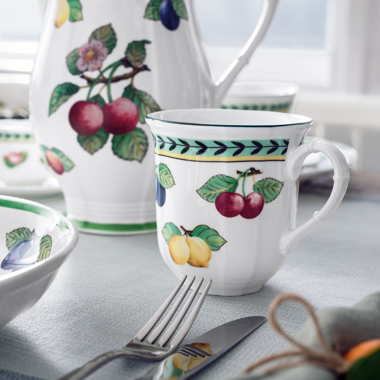 White Ceramic Summer Fruit Pattern Mug, 11oz