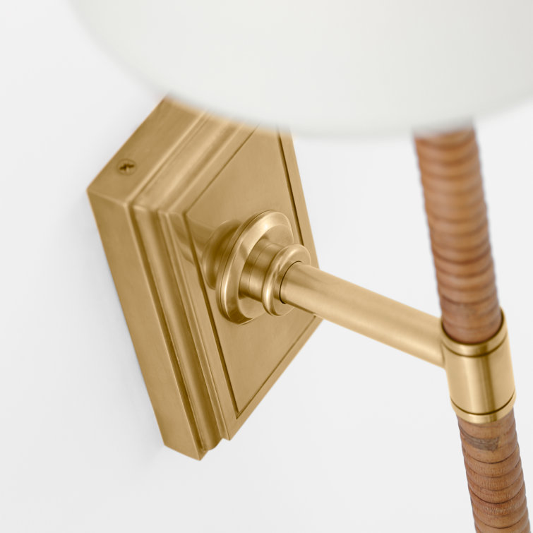 Antique Burnished Brass and Natural Rattan Wall Sconce with Linen Shade