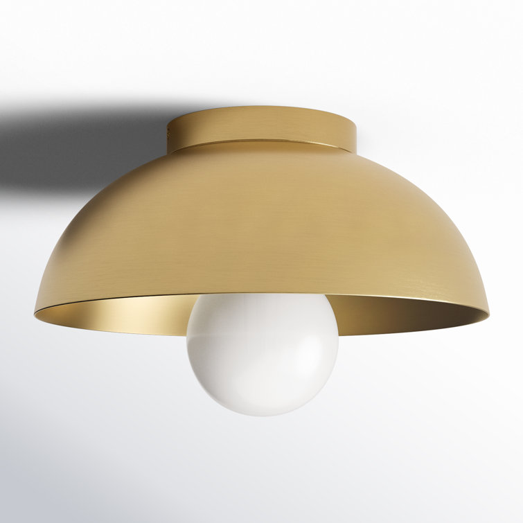Lacquered Brass Dome Flush Mount with Black Metal Shade