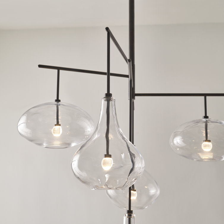 Gunmetal and Clear Glass 5-Light LED Chandelier