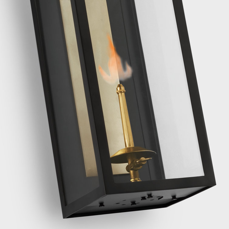 Matte Black Gas Outdoor Wall Lantern with Glass Panels