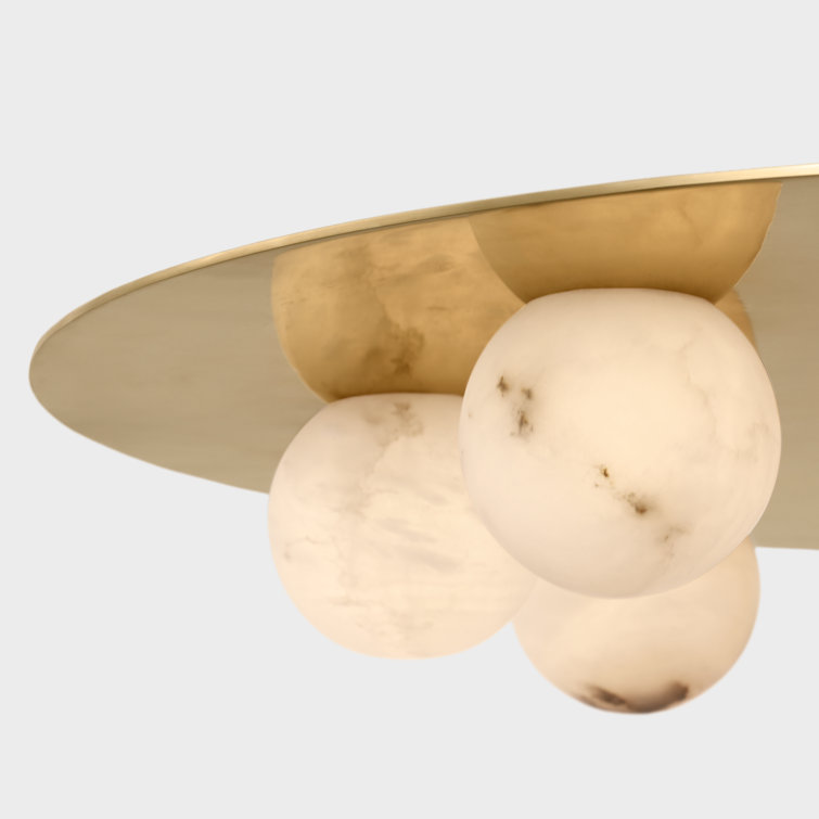 Mirrored Antique Brass 8-Light LED Chandelier with Marble Accents