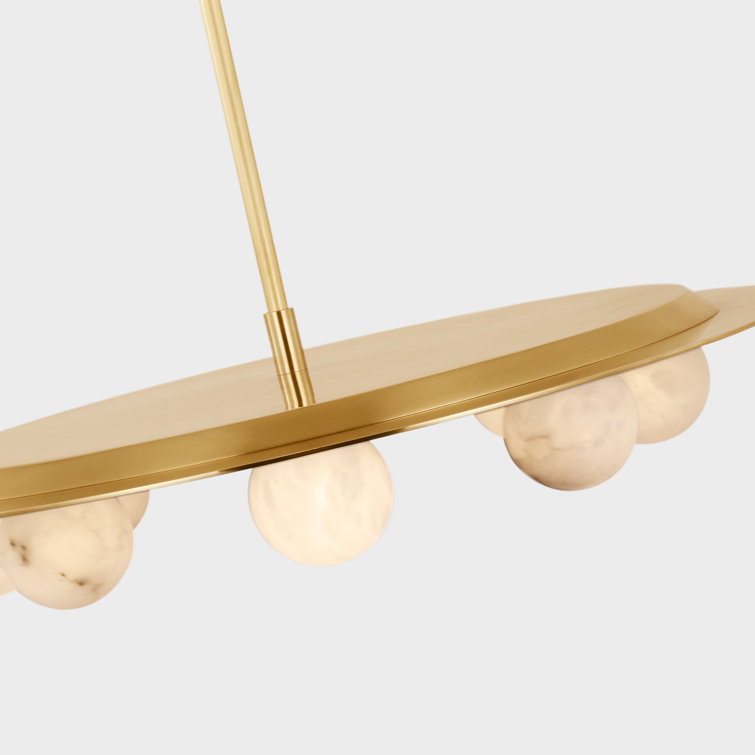 Mirrored Antique Brass 8-Light LED Chandelier with Marble Accents