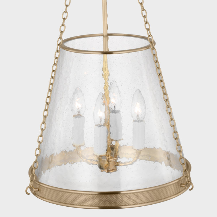 Soft Brass Glass Drum LED Pendant Light