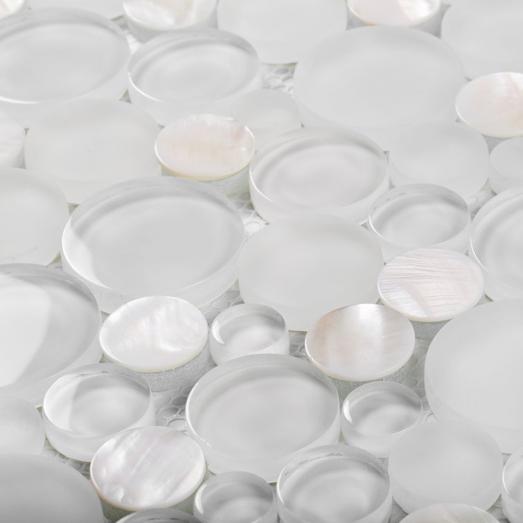 12" x 12" White Glass and Shell Mosaic Tile Sheet