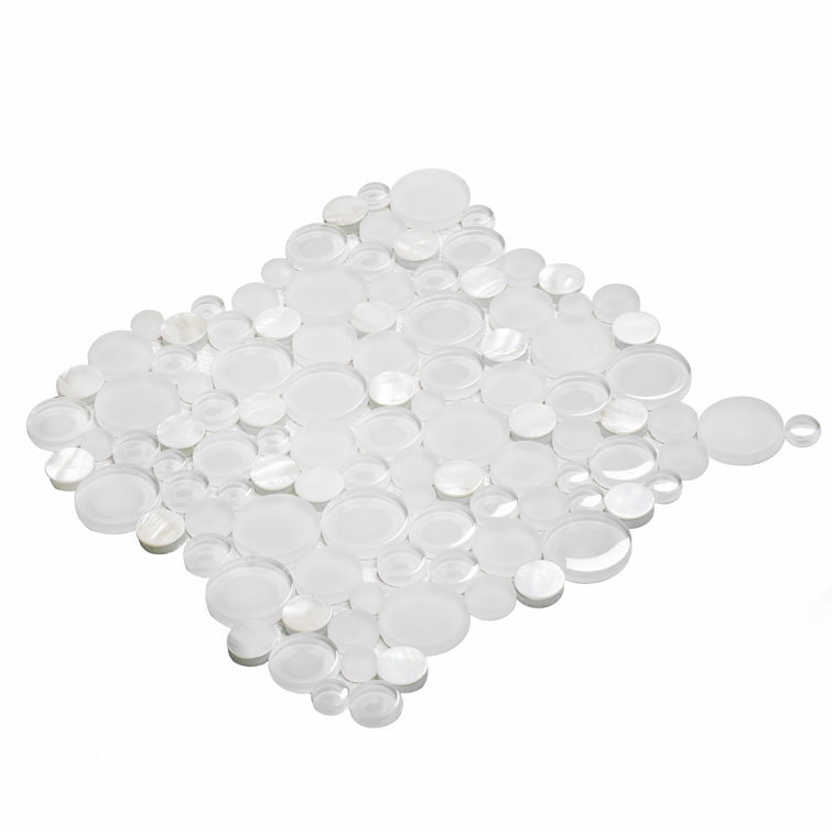 12" x 12" White Glass and Shell Mosaic Tile Sheet