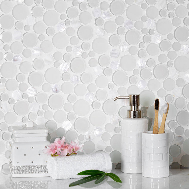 12" x 12" White Glass and Shell Mosaic Tile Sheet