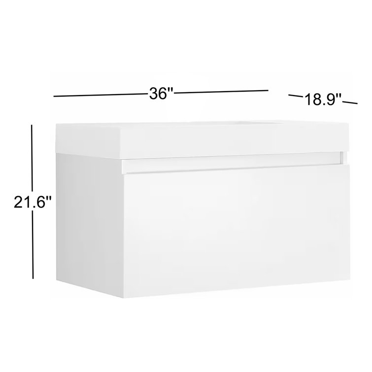 Glossy White 36" Wall-Mounted Single Sink Vanity with Acrylic Top