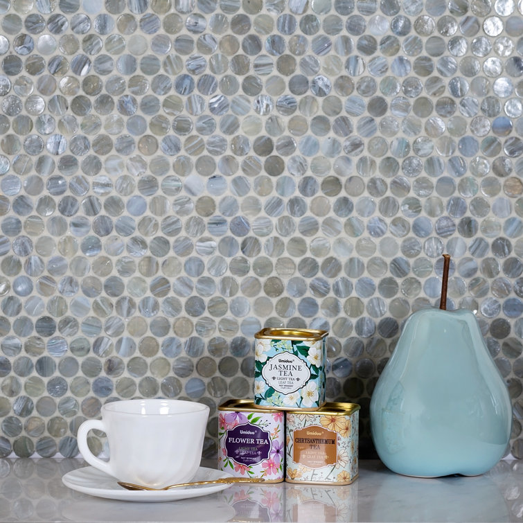 12" x 12" Mixed Gray Glass Penny Round Mosaic Tile