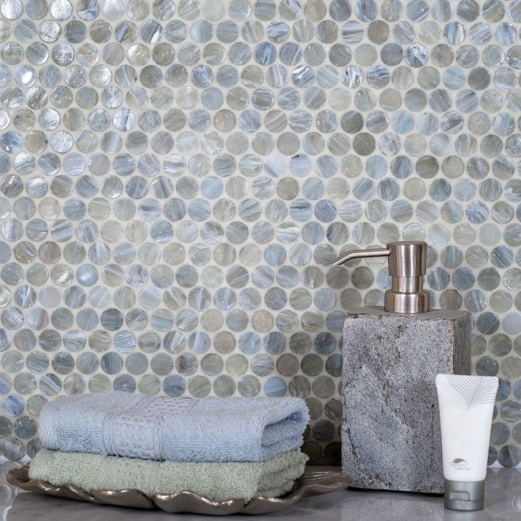 12" x 12" Mixed Gray Glass Penny Round Mosaic Tile