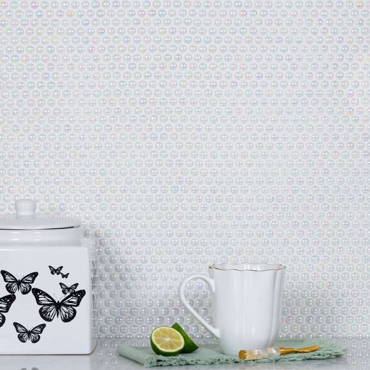 12.8" x 12.5" White Iridescent Glass Mosaic Tile