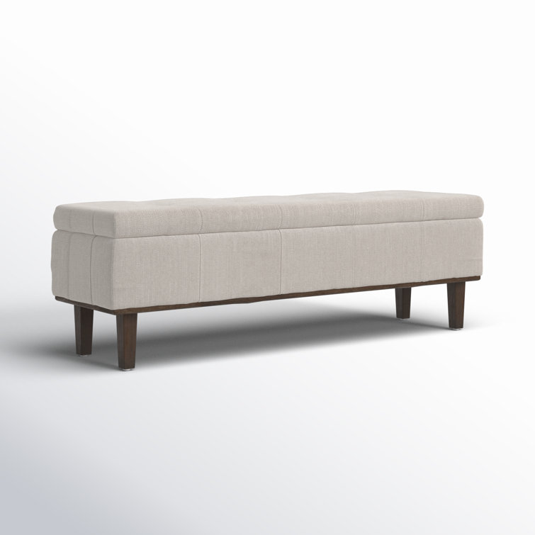 Elegant French Beige Tufted Storage Bench with Contrasting Wood Frame 54"
