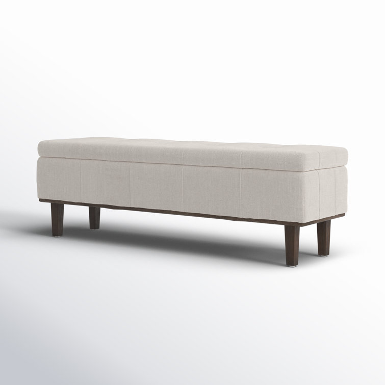 Elegant French Beige Tufted Storage Bench with Contrasting Wood Frame 54"