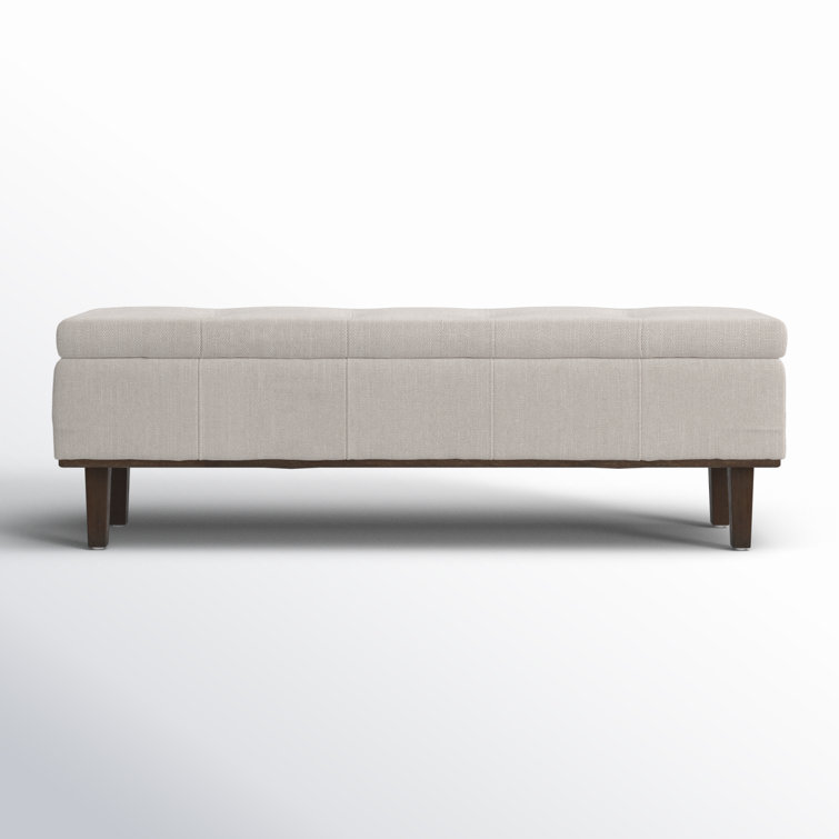 Elegant French Beige Tufted Storage Bench with Contrasting Wood Frame 54"