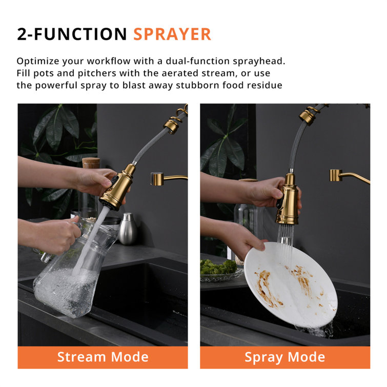 Brushed Gold Touchless Kitchen Faucet with Pull-out Spray