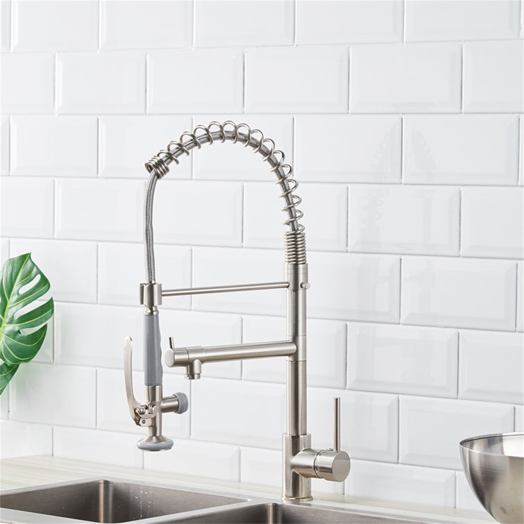 Brushed Nickel Commercial Pull-Down Kitchen Faucet with Sprayer