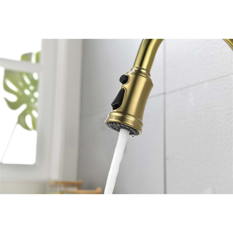 Brushed Gold Stainless Steel Pull-Out Spray Kitchen Faucet