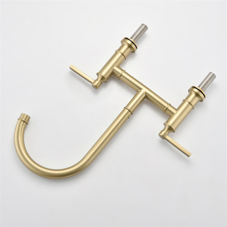 Brushed Gold Stainless Steel Double Handle Bridge Kitchen Faucet