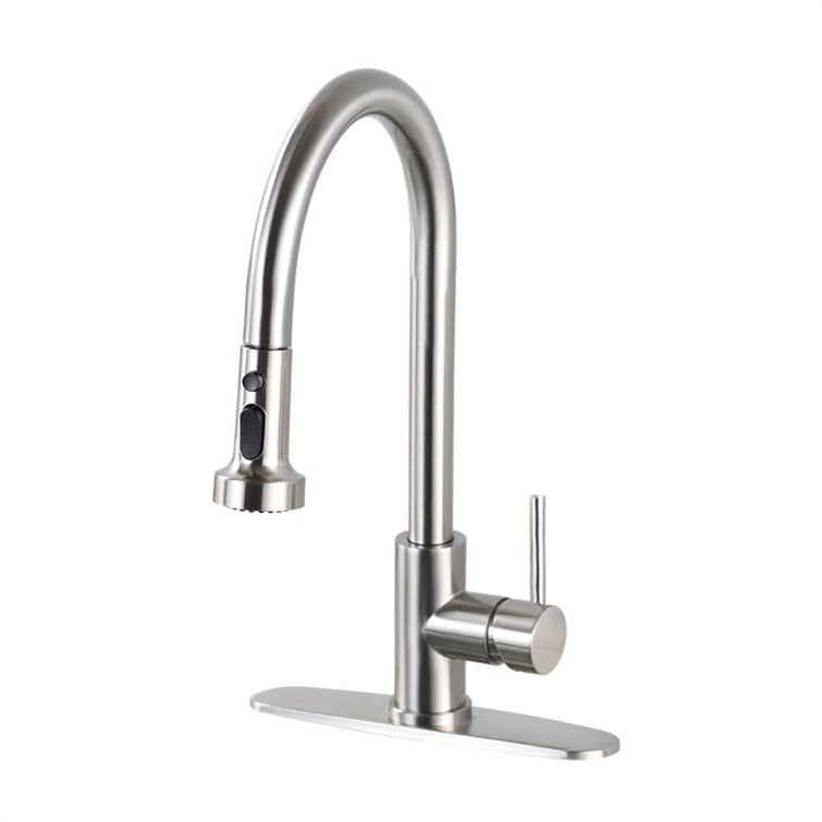 Brushed Nickel Stainless Steel Pull Down Kitchen Faucet with Sprayer