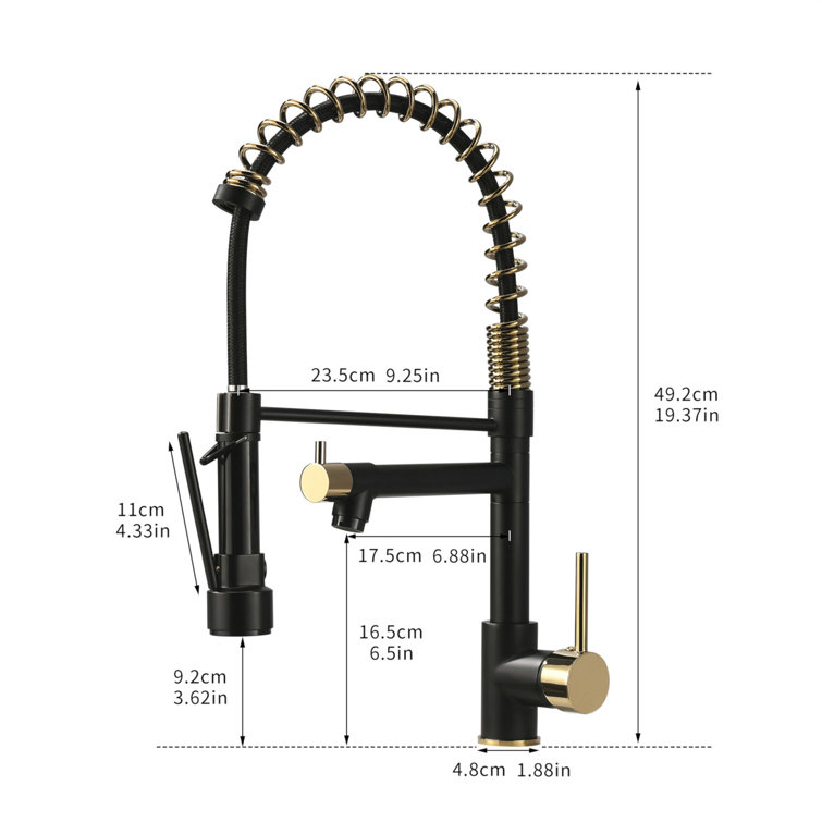 Matte Black and Gold Double Handle Pull Down Kitchen Faucet