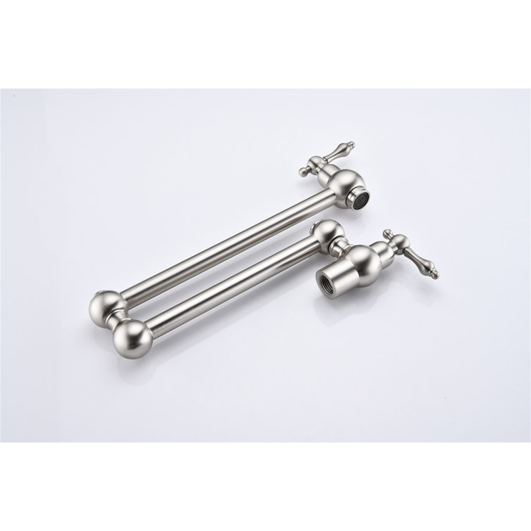 Brushed Nickel Dual-Arm Wall Mount Pot Filler Faucet