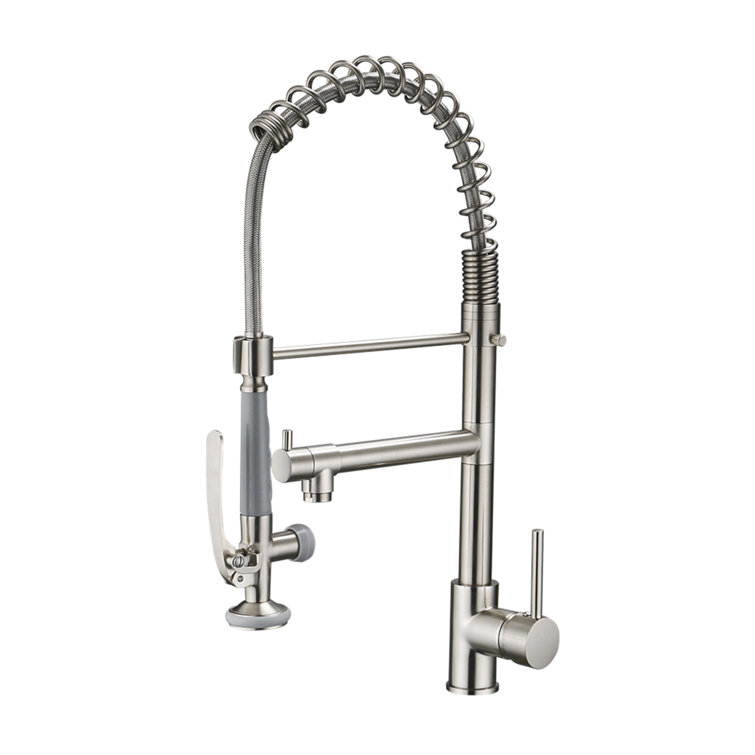 Brushed Nickel Commercial Pull-Down Kitchen Faucet with Sprayer