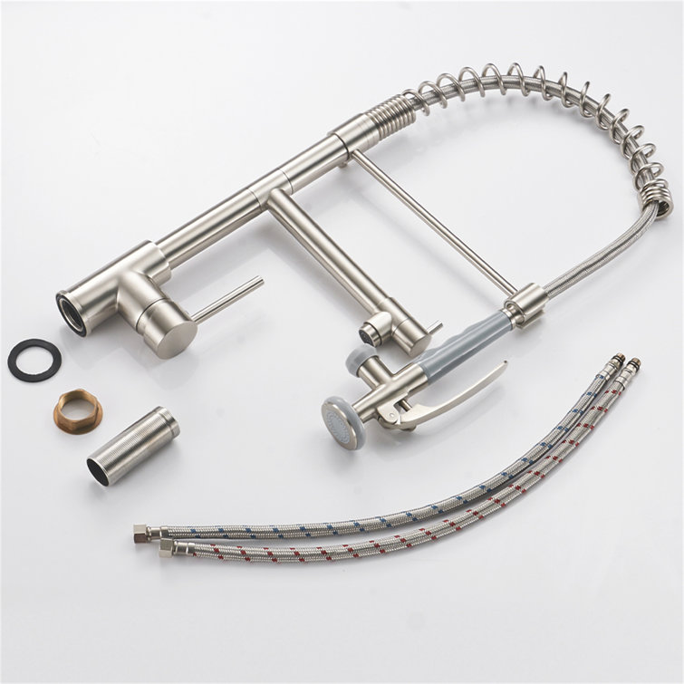Brushed Nickel Commercial Pull-Down Kitchen Faucet with Sprayer
