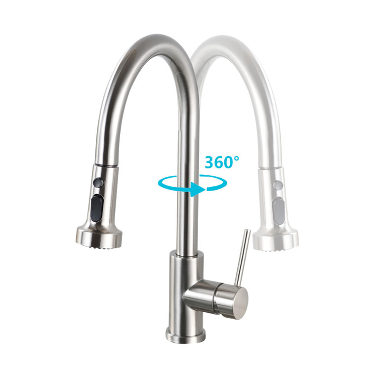 Brushed Nickel High-Arc Pull Down Kitchen Faucet with Soap Dispenser