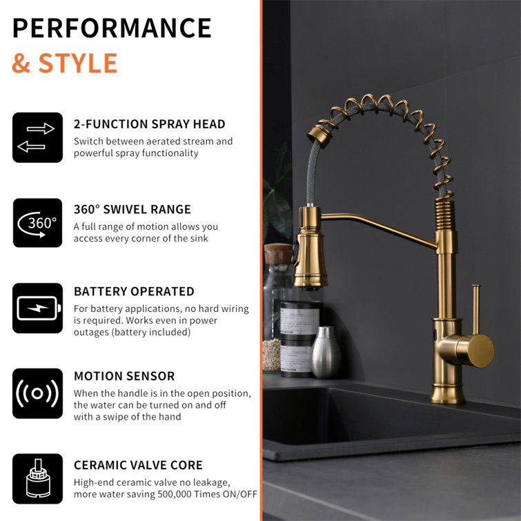 Brushed Gold Touchless Kitchen Faucet with Pull-out Spray