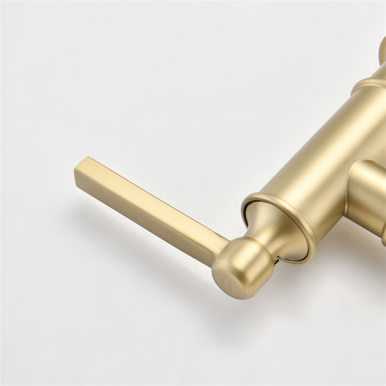 Brushed Gold Stainless Steel Double Handle Bridge Kitchen Faucet