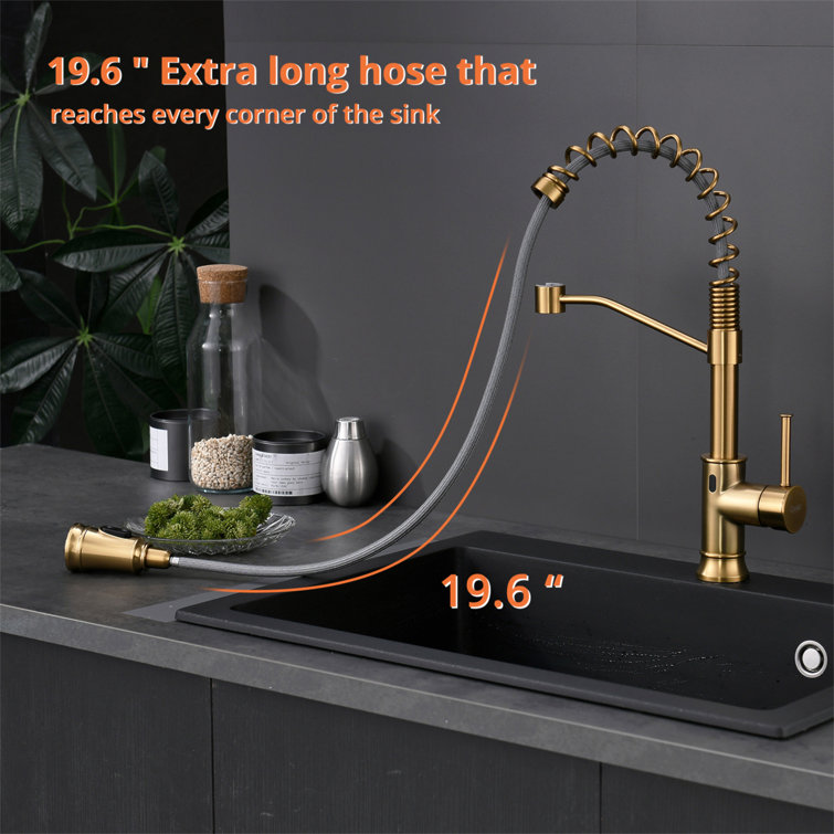 Brushed Gold Touchless Kitchen Faucet with Pull-out Spray