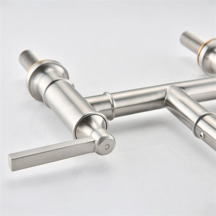 Brushed Nickel Double Handle Bridge Kitchen Faucet with Side Spray
