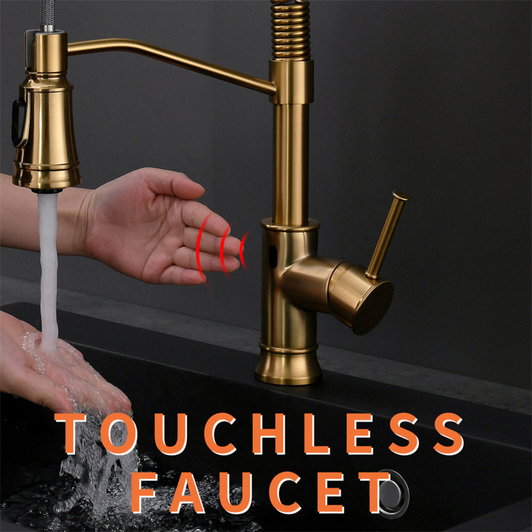 Brushed Gold Touchless Kitchen Faucet with Pull-out Spray