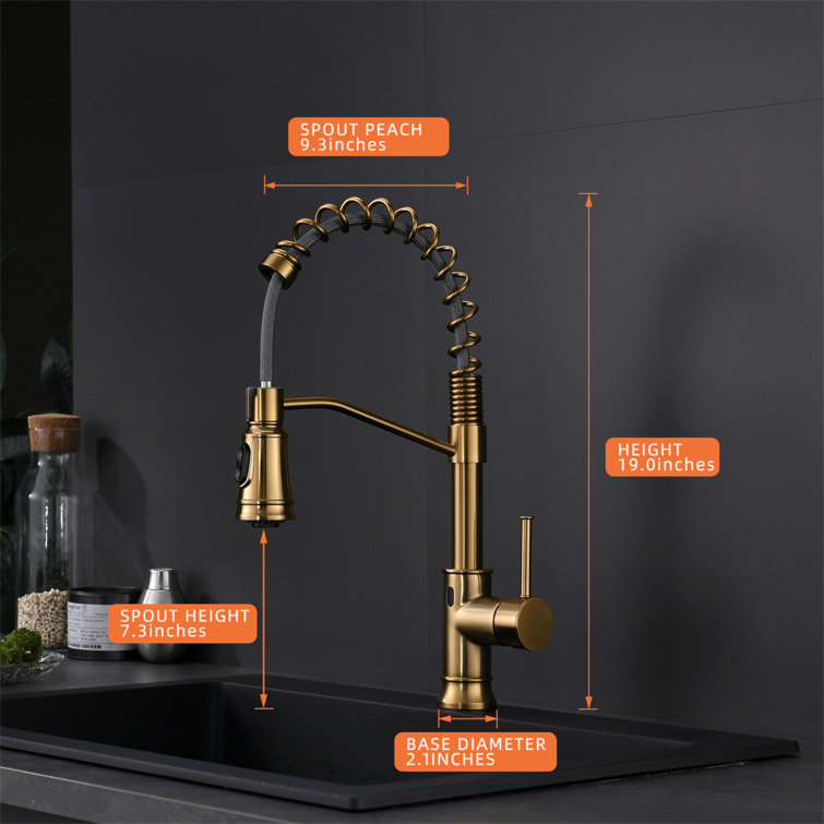 Brushed Gold Touchless Kitchen Faucet with Pull-out Spray