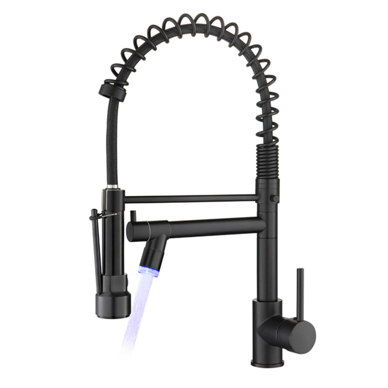 Matte Black High-Arc Kitchen Faucet with Pull-Down Spray