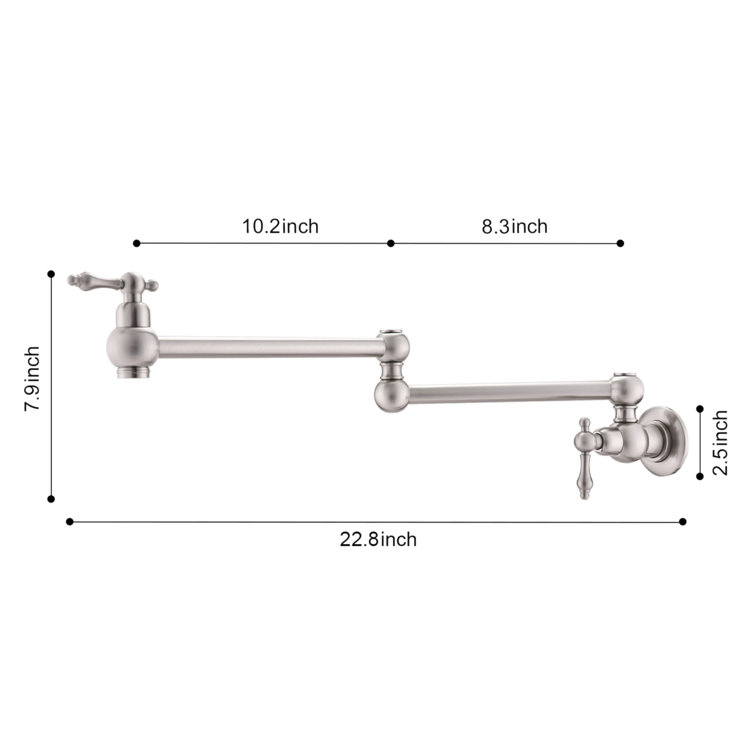 Brushed Nickel Dual-Arm Wall Mount Pot Filler Faucet