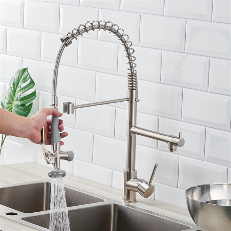 Brushed Nickel Commercial Pull-Down Kitchen Faucet with Sprayer