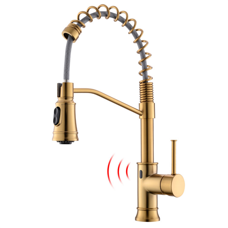 Brushed Gold Touchless Kitchen Faucet with Pull-out Spray
