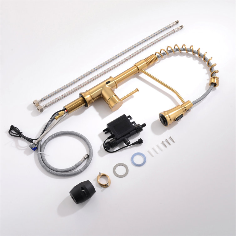 Brushed Gold Touchless Kitchen Faucet with Pull-out Spray