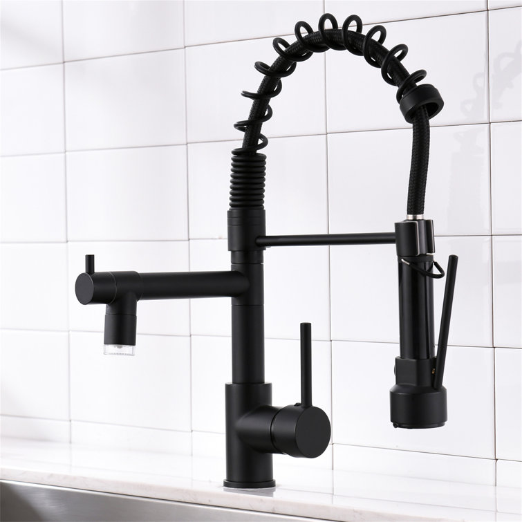 Matte Black High-Arc Kitchen Faucet with Pull-Down Spray