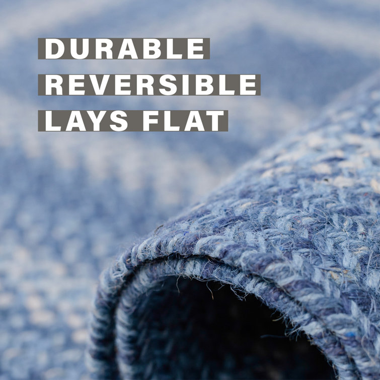 Handmade Denim and White Jute 6' x 9' Oval Braided Rug