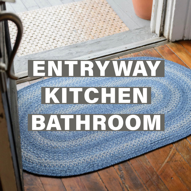 Handmade Denim and White Jute 6' x 9' Oval Braided Rug